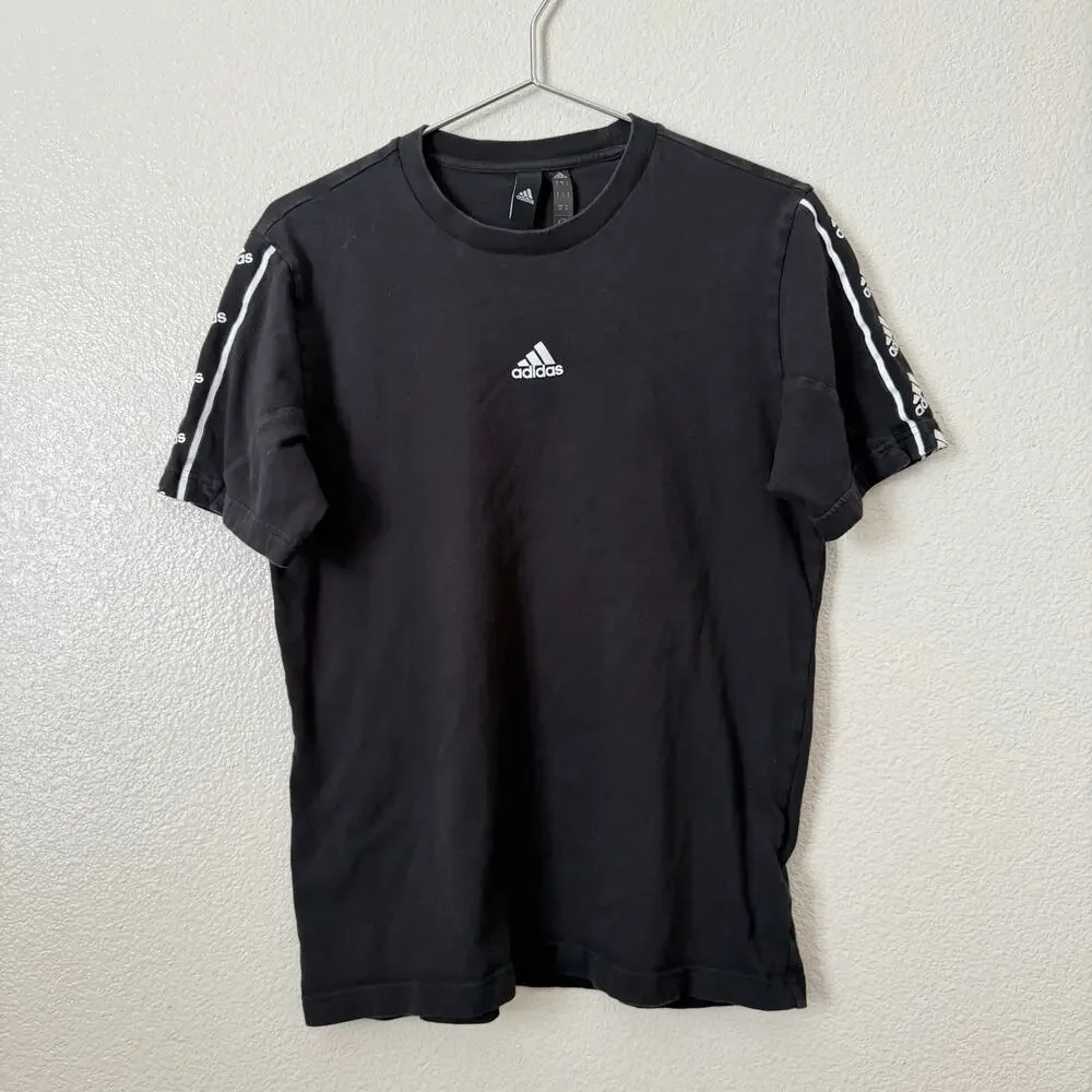 Adidas Mens Brandlove Tee T-shirt short sleeve black logo side stripe